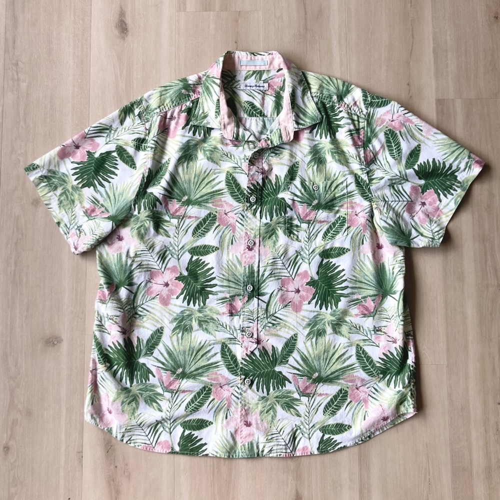 Tommy Bahama Men's Cotton Chambray Kayo Blossoms Camp Shirt XL